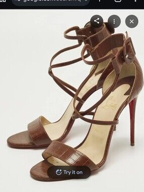 Christian Louboutin Brown Croc-Embossed Slingback Stiletto Heels Choca